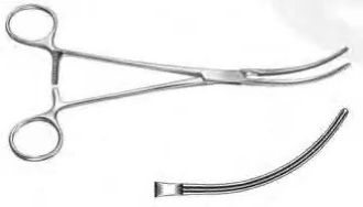 Затискач Поттса-Гловера атравматичний, кровоспинний, зігнутий, для анамостоза, 215 мм RAJ IMPEX 12-061